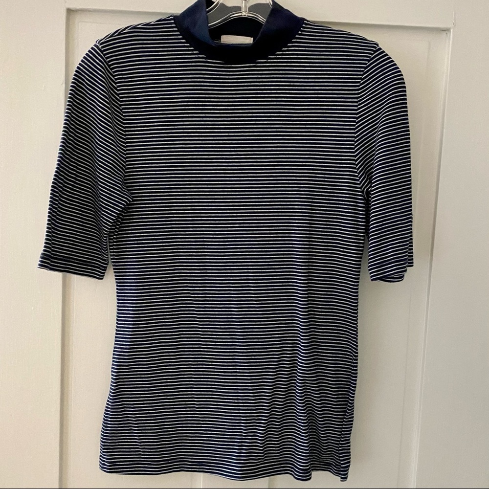 Navy and white mock turtleneck